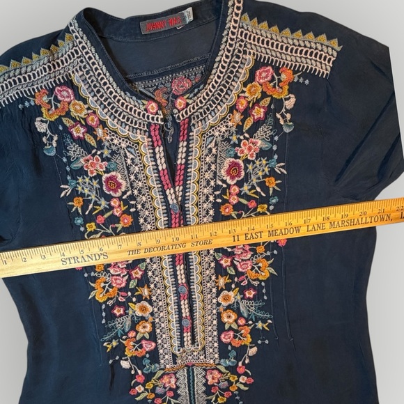 Johnny Was Navy Floral Embroidered Button Tunic - Picture 13 of 16